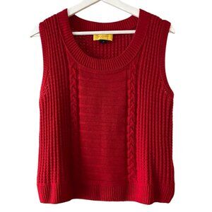 St. JOHN COLLECTION Red 100% Wool Cable Knit Vest Sweater Size M